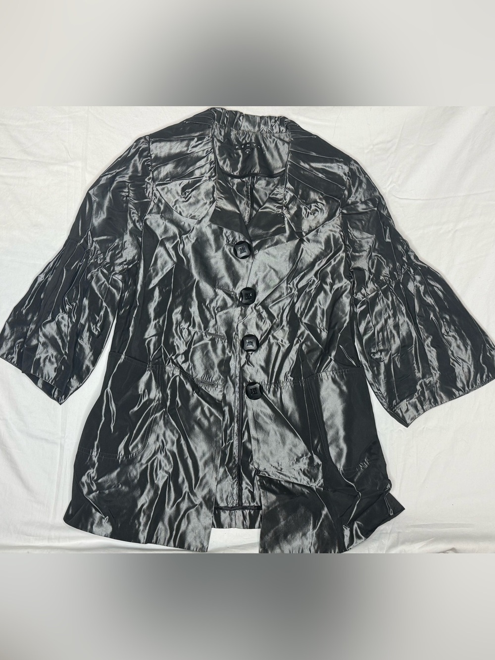 Penta Black Satin Trench Coat with Button Front